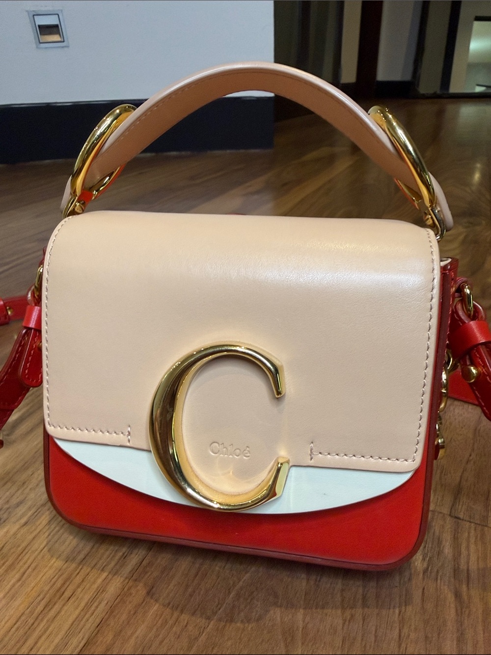 Chloé Small Colorblock Leather Top-Handle Bag in Peach & Red (never used) no tag